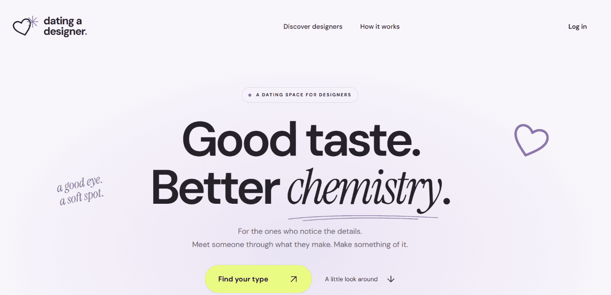 Dating a Designer landing page preview