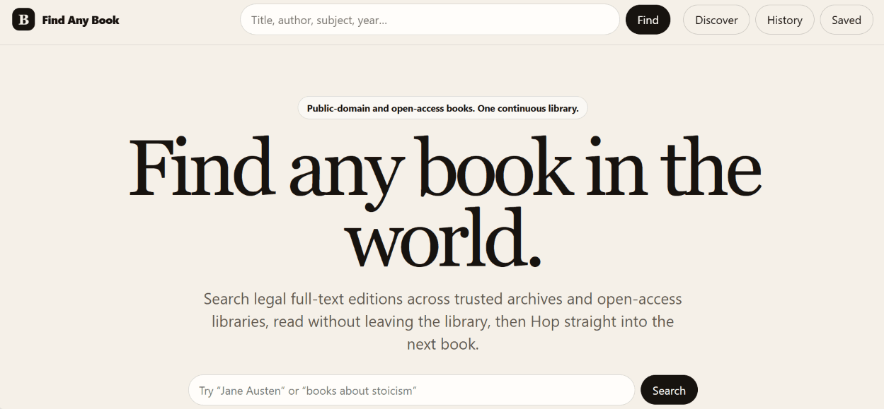 Find Any Book search engine preview