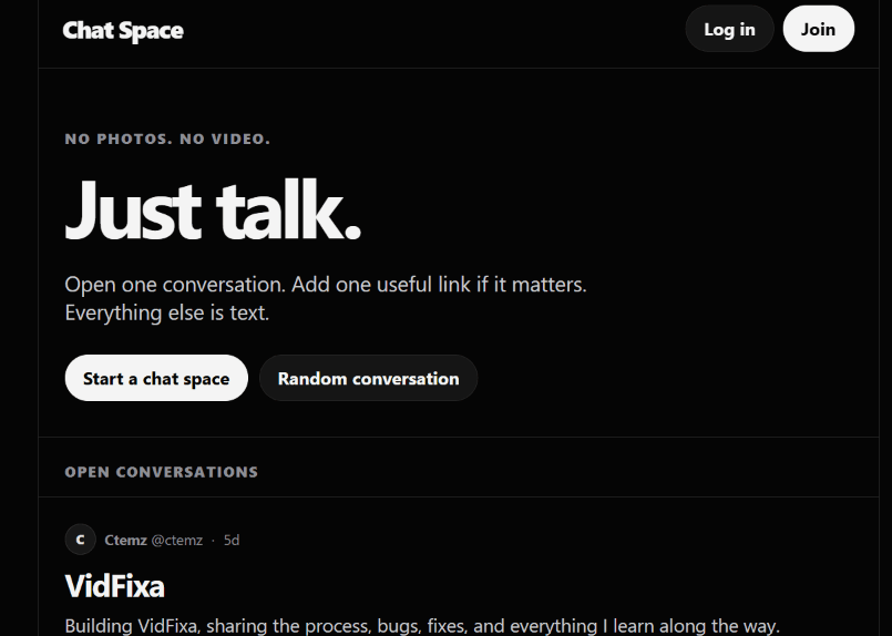Chat Space text conversation platform preview