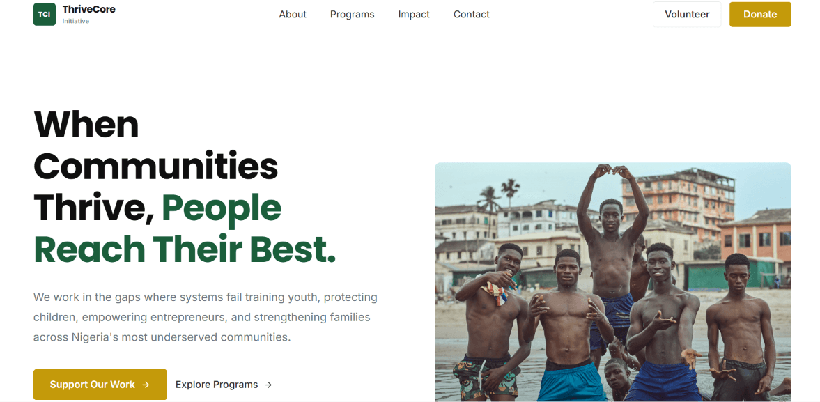 ThriveCore Initiative NGO website preview