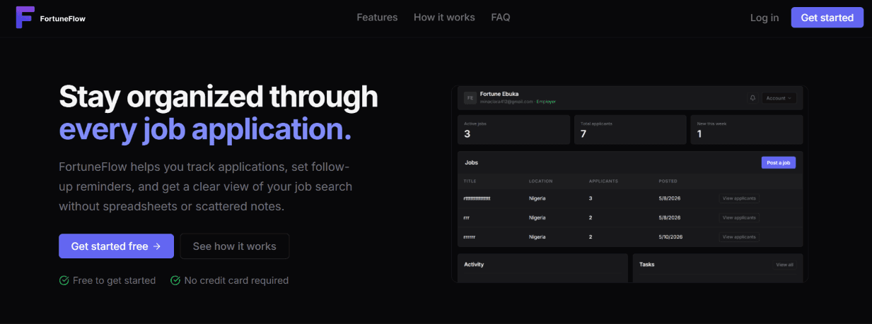 FortuneFlow job application tracker preview