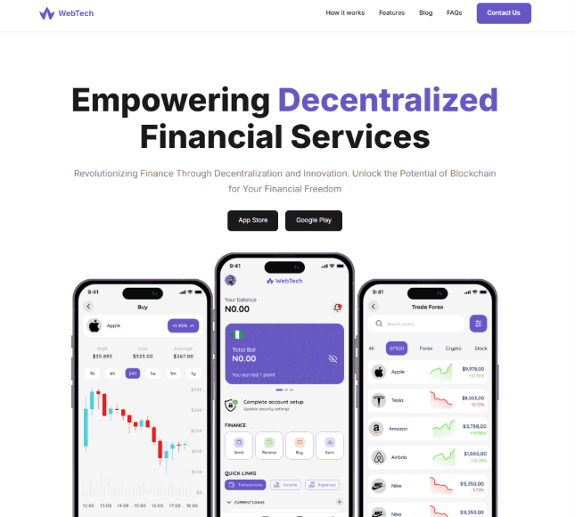 WebTech decentralized finance app preview