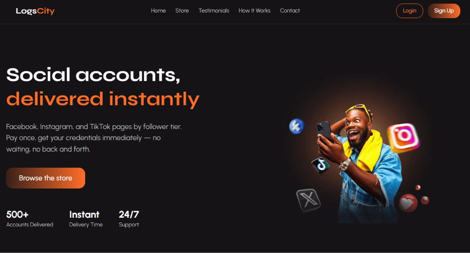 LogsCity social accounts store preview